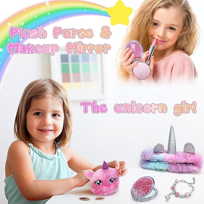 Unicorns Gifts for Girls Toys 6 7 8 9 10 Year Old Tie-Dye Playset Includes Star Stuffed Mirror Diary Eyemask Headband Purse Pen Bracelet and Sock