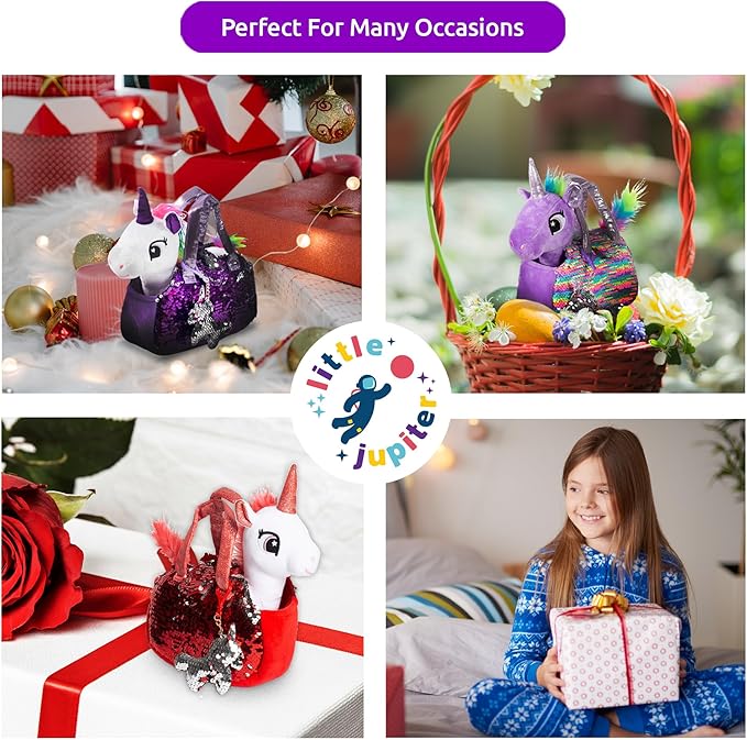 Little Jupiter Plush Pet Set w/Purse - Unicorn Stuffed Animals - Unicorn Stuffed Animals for Girls - Unicorn Plush - Stuffed Unicorns - Unicorn - Unicorn Gift for Age 4-5 - 6-7 yrs (White Unicorn)