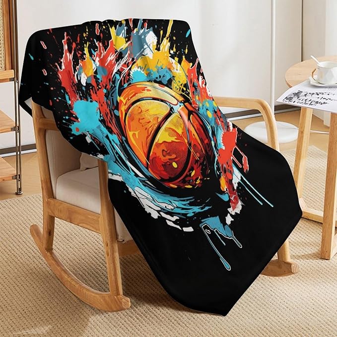 Basketball Throw Blanket - Soft Flannel Sports Basketball Blankets for Teens Adults Women Men Basketball Lovers - Warm Basketball Throw Blankets for All Season Lap, Chair, Sofa - 70"x50"