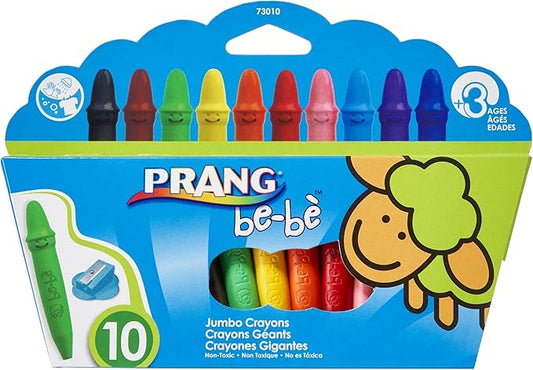 PRANG be-be Jumbo Crayons for Small Children, Washable, Includes Sharpener, Assorted Colors, 10-Pack (73010),Large