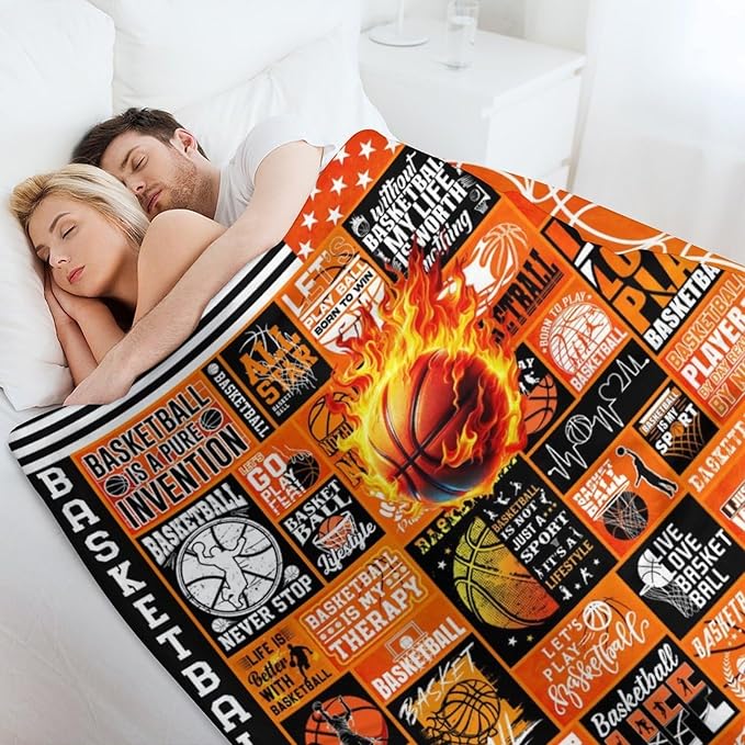 Basketball Throw Blanket - Soft Flannel Sports Basketball Blankets for Teens Adults Women Men Basketball Lovers - Warm Basketball Throw Blankets for All Season Lap, Chair, Sofa, Couch, Bed - 80"x60"