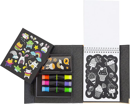 Tiger Tribe: Neon Coloring Set - Glow Friends - Activity Set w/Stickers, Themed Pages & Markers Stored Inside Magnetic Sealed Storage Box, Kid Age 4+