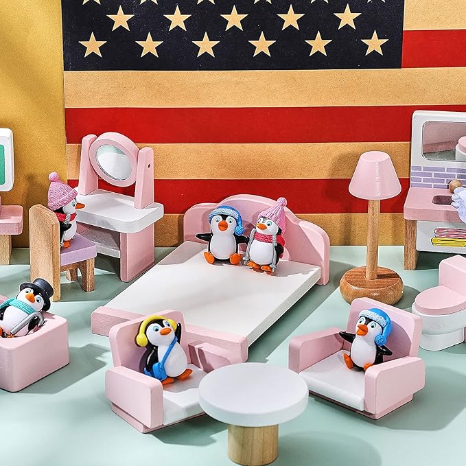 Zhanmai 32 Pcs Penguin Characters Toys Cute Penguin Figurines Mini Penguin Figures Collection Playset Penguin Cake Topper Winter Penguin Cake Decoration for Boy Girl Gift Birthday Landscape Party