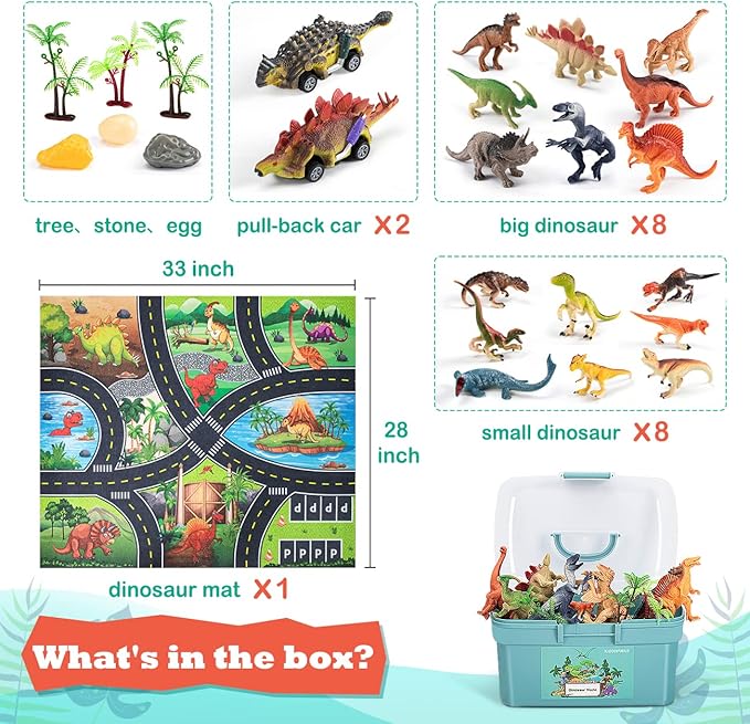 Dinosaur Toys for 3 4 5 Year Old Boys Gifts, Dinosaurs Toys for Kids 3-5-7, Dino Figures Activity Play Mat Christmas Birthday Gifts for Girls Toddler Toys Age 2-4