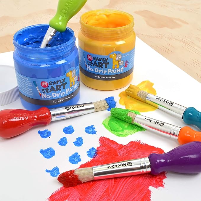 Micador early stART No-Drip Paint, 4-Colors - 100ml - Finger Painting - Non-toxic + Washable - Educational Play + Sensory Activites - Ages 2+