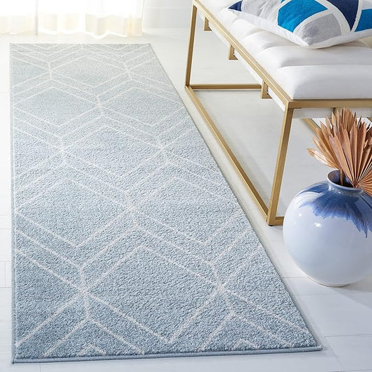 SAFAVIEH Adirondack Collection Runner Rug - 2'6" x 8', Blue & Ivory, Modern Geometric Design, Non-Shedding & Easy Care, Ideal for High Traffic Areas in Living Room, Bedroom (ADR241M)