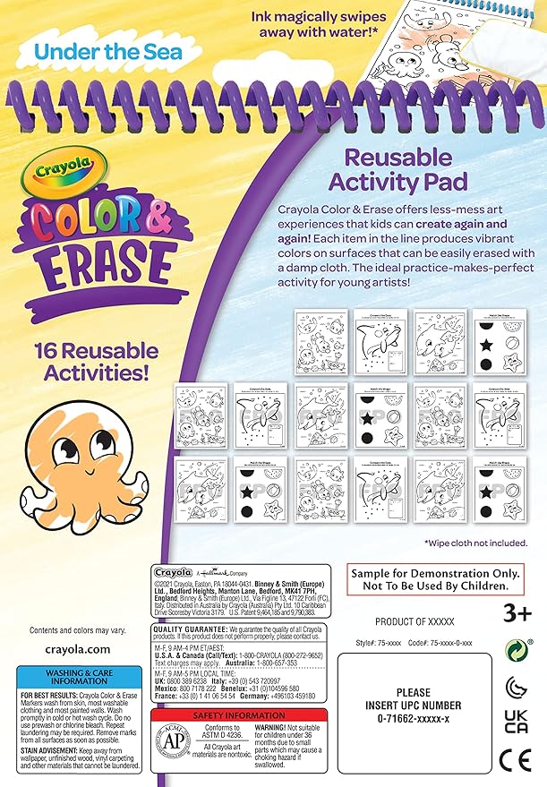 Crayola Color and Erase Reusable Activity Pad - Under The Sea, Ocean Coloring Pages, Toddler Coloring Activity, Kids Gift, 3+