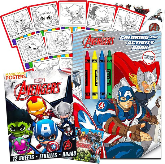 Marvel Avengers Coloring and Painting Packs for Kids Toddlers Bundle ~ Avengers Coloring Book and Painting Posters with Avengers Stickers (Avengers Party Supplies)