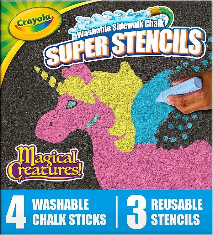 Crayola Super Stencils Magical Creatures Set (3ct), Large Sidewalk Chalk for Kids, Washable Sidewalk Chalk, Outdoor Toys, Ages 4+