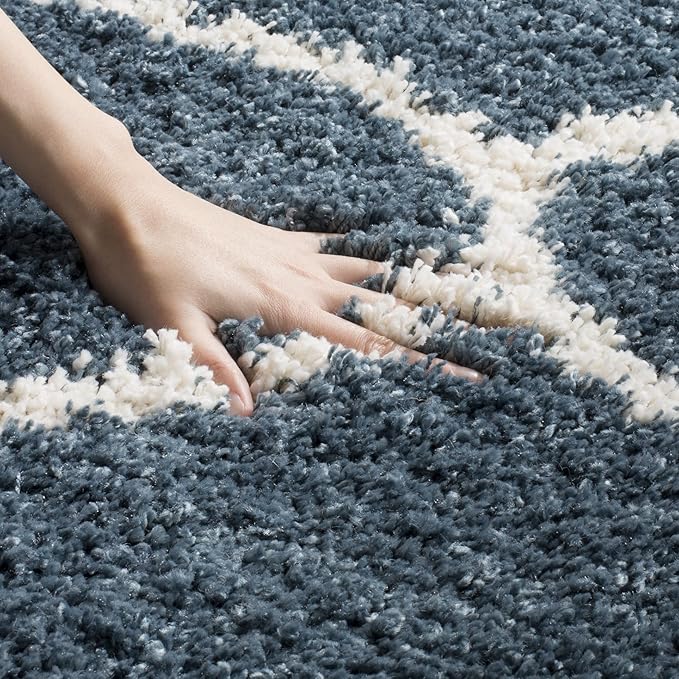 SAFAVIEH Hudson Shag Collection Runner Rug - 2'3" x 6', Slate Blue & Ivory, Trellis Design, Non-Shedding & Easy Care, 2-inch Thick Ideal for High Traffic Areas in Living Room, Bedroom (SGH280L)