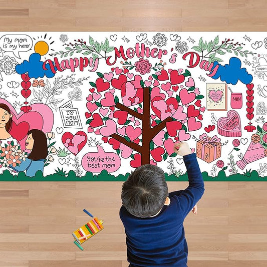 OHOME Mothers Day Giant Coloring Poster/Tablecloth - 30 x 72 Inches - Mothers Day Crafts for Kids Classroom - Happy Mothers Day Decorations from Daughter Son - Gifts from Kids