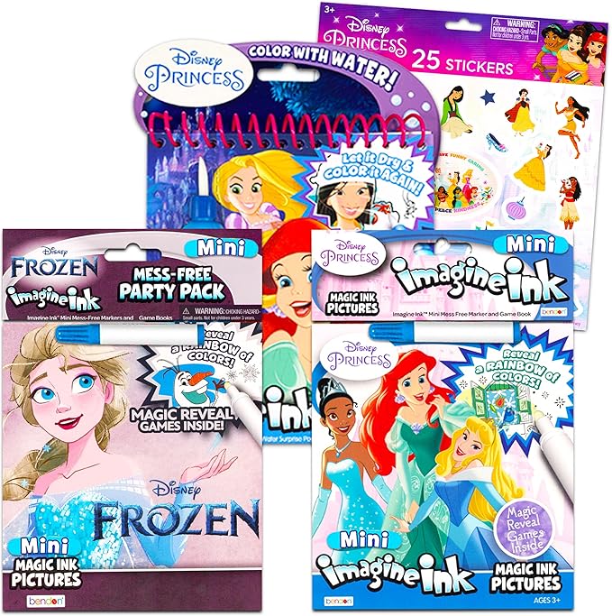 Disney Princess Activity Book Set ~ 3 Piece Disney Princess and Frozen Imagine Ink Mess-Free Coloring Books | Frozen Activity Bundle with Stickers (Disney Princess Coloring Books)