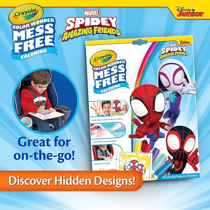 Crayola Spiderman Color Wonder Coloring Set, 18 Spiderman Mess Free Coloring Pages for Toddlers, Spiderman Toys, Gifts for Kids