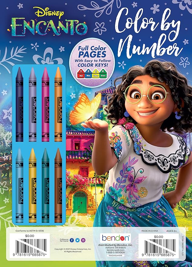 Disney Encanto 32 Page Color by Number Coloring and Activity Book with 8 Crayons Paperback 51726 Bendon