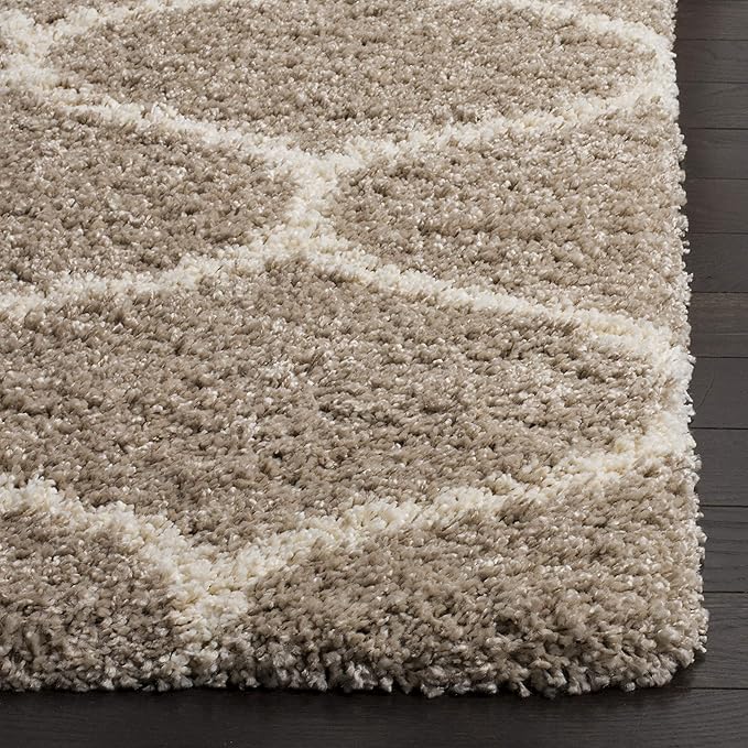 SAFAVIEH Hudson Shag Collection Runner Rug - 2'3" x 22', Beige & Ivory, Trellis Design, Non-Shedding & Easy Care, 2-inch Thick Ideal for High Traffic Areas in Living Room, Bedroom (SGH280S)