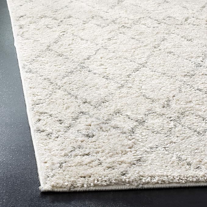 SAFAVIEH Berber Shag Collection Runner Rug - 2' x 14', Cream & Light Grey, Moroccan Design, Non-Shedding & Easy Care, 1.2-inch Thick Ideal for High Traffic Areas in Living Room, Bedroom (BER165C)