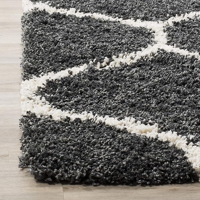 SAFAVIEH Hudson Shag Collection 3' Square Dark Grey/Ivory SGH280G Moroccan Ogee Trellis Non-Shedding Living Room Bedroom Dining Room Entryway Plush 2-inch Thick Area Rug