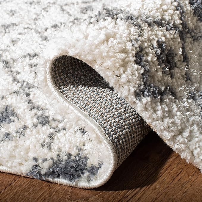 SAFAVIEH Berber Fringe Shag Collection 2'2" x 12' Cream / Dark Grey BFG516A Moroccan Non-Shedding Living Room Bedroom Dining Room Entryway Plush 1.2-inch Thick Runner Rug