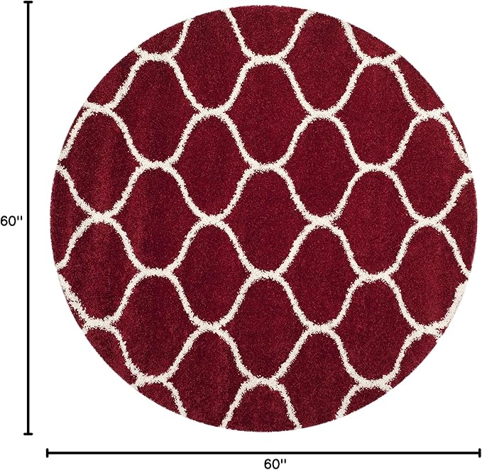 SAFAVIEH Hudson Shag Collection 5' Round Red / Ivory SGH280R Moroccan Ogee Trellis Non-Shedding Living Room Bedroom Dining Room Entryway Plush 2-inch Thick Area Rug