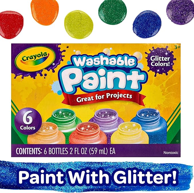 Crayola Washable Kids Paint, 10 Neon Paint Colors, 2 Oz Bottles, Gift