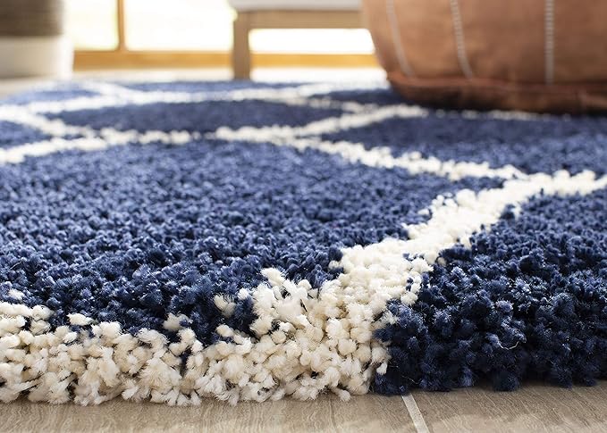 SAFAVIEH Hudson Shag Collection Runner Rug - 2'3" x 6', Navy & Ivory, Moroccan Trellis Design, Non-Shedding & Easy Care, 2-inch Thick Ideal for High Traffic Areas in Living Room, Bedroom (SGH280C)