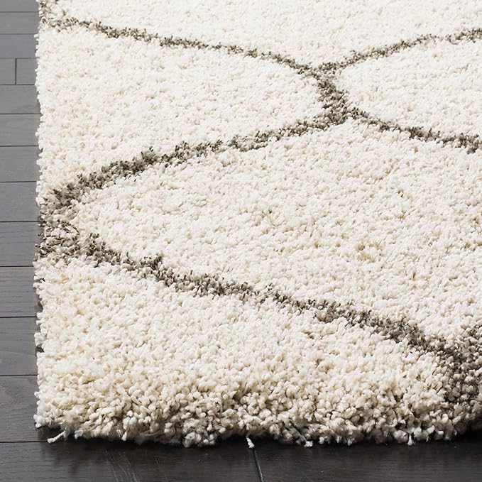 SAFAVIEH Hudson Shag Collection Runner Rug - 2'3" x 10', Ivory & Grey, Moroccan Trellis Design, Non-Shedding & Easy Care, 2-inch Thick Ideal for High Traffic Areas in Living Room, Bedroom (SGH280A)