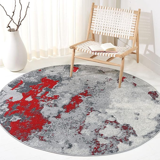 SAFAVIEH Adirondack Collection 6' Round Red / Grey ADR134Q Modern Abstract Non-Shedding Dining Room Entryway Foyer Living Room Bedroom Area Rug