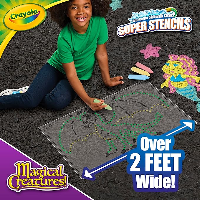 Crayola Super Stencils Magical Creatures Set (3ct), Large Sidewalk Chalk for Kids, Washable Sidewalk Chalk, Outdoor Toys, Ages 4+