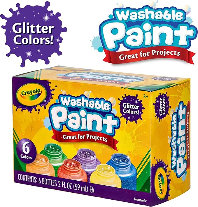 Crayola Washable Kids Paint, 10 Neon Paint Colors, 2 Oz Bottles, Gift
