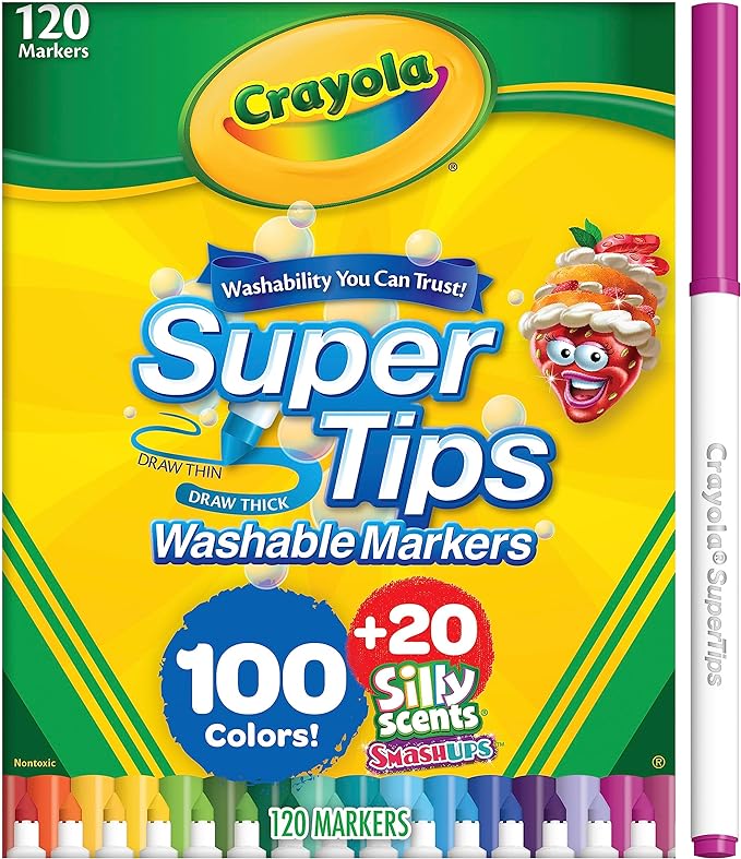 Crayola Super Tips Marker Set, 100 Washable Markers for Kids, 20 Scented Markers, Bulk Colored Markers for Coloring Books, Gift for Kids [Amazon Exclusive]