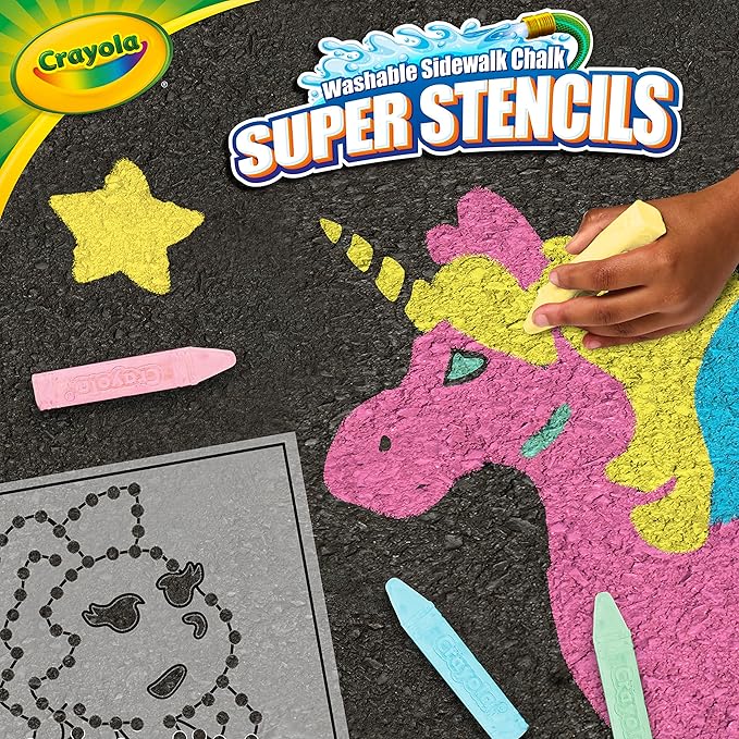 Crayola Super Stencils Magical Creatures Set (3ct), Large Sidewalk Chalk for Kids, Washable Sidewalk Chalk, Outdoor Toys, Ages 4+