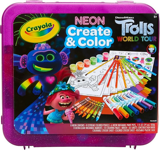 Crayola Trolls World Tour, Neon Create & Color Art Set, Over 70 Art Supplies, Gift for Kids, 5, 6, 7, 8