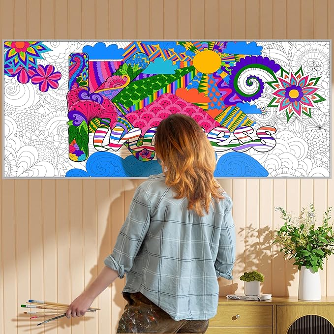 OHOME Mandala Giant Coloring Poster/Tablecloth-30 x 72 Inch - Crafts for Girls 8-12 - Party Favors for Kids | Preppy School Supplies - Arts and Crafts for Kids Ages 8-12 | Classroom Supplies