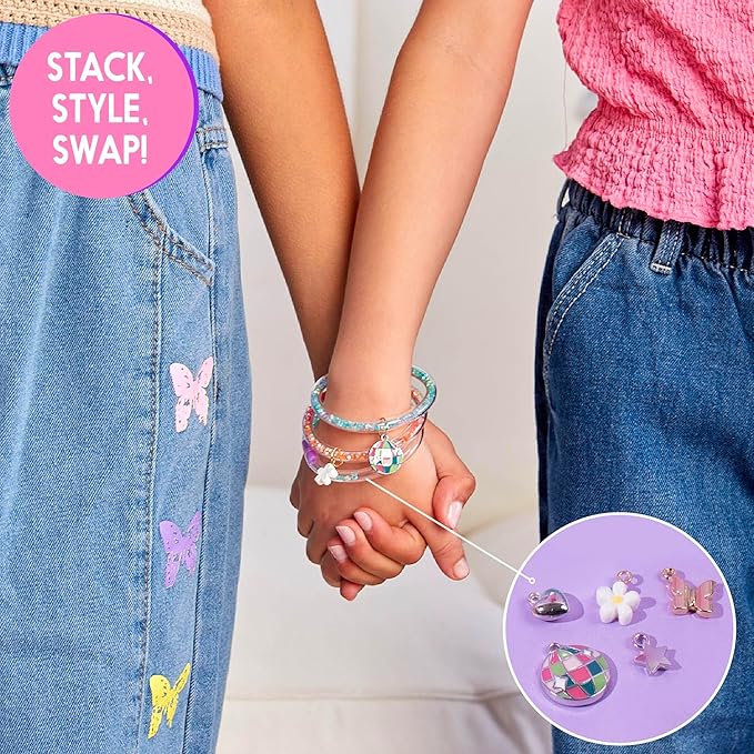 Just My Style Sparkle Pop Bracelet Maker, Make 10 Glitter Jelly Bracelets, Soft Glitter Filled Jelly Bangles, Bracelet Making Kit with Charms, Beads, Rhinestones, 90s Jewelry, Y2K Accessories