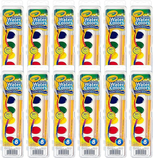 Crayola Washable Watercolor Paint Sets for Kids (12ct), Classroom Arts & Crafts, Bulk Classroom Paint for Kids, 8 Colors, 3+