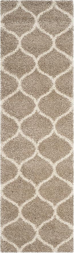 SAFAVIEH Hudson Shag Collection Runner Rug - 2'3" x 22', Beige & Ivory, Trellis Design, Non-Shedding & Easy Care, 2-inch Thick Ideal for High Traffic Areas in Living Room, Bedroom (SGH280S)