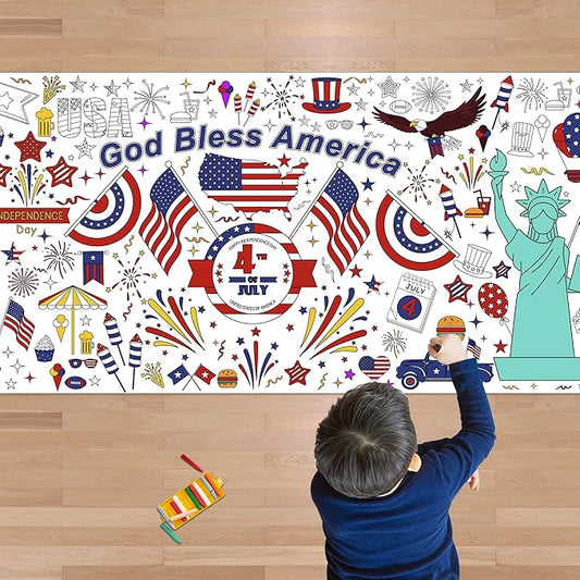 OHOME 4th of July Giant Coloring Poster/Tablecloth-4th of July Crafts for Kids - 30 x 72 Inches July 4th Games Activities Toys Decor Party Favors Decorations- Fourth of July Accessories
