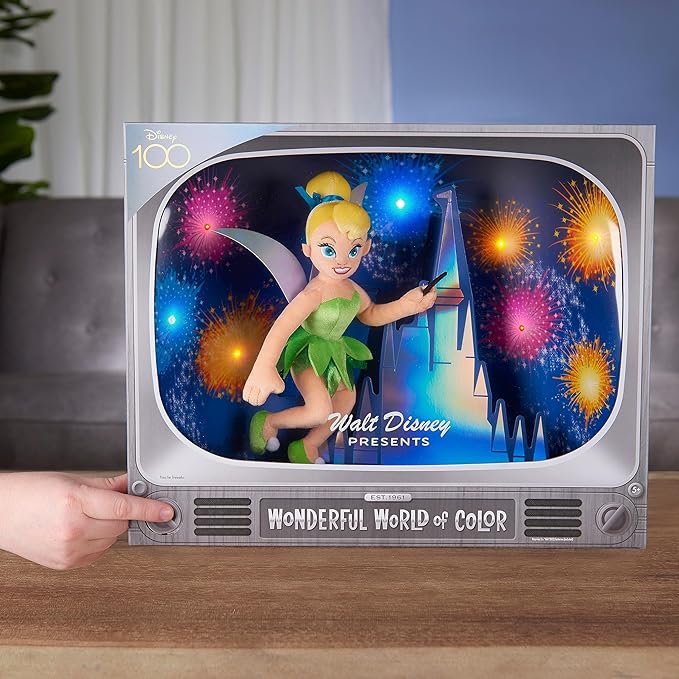Disney100 Years of Wonder Walt Disney Presents “Wonderful World of Color” Tinker Bell Collectible Plush Stuffed Doll, Kids Toys for Ages 5 Up, Amazon Exclusive by Just Play