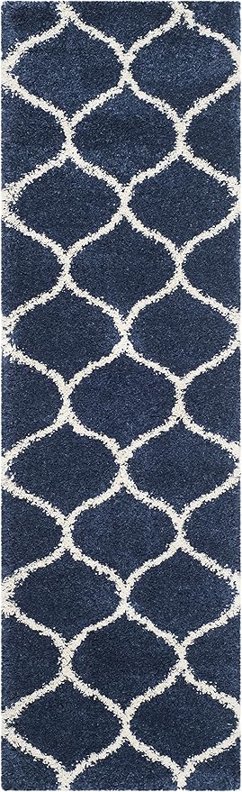 SAFAVIEH Hudson Shag Collection Runner Rug - 2'3" x 6', Navy & Ivory, Moroccan Trellis Design, Non-Shedding & Easy Care, 2-inch Thick Ideal for High Traffic Areas in Living Room, Bedroom (SGH280C)