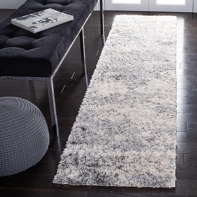 SAFAVIEH Berber Shag Collection Runner Rug - 2' x 20', Ivory & Beige, Modern Abstract Design, Non-Shedding & Easy Care, 1.2-inch Thick Ideal for High Traffic Areas in Living Room, Bedroom (BER272A)