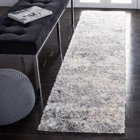SAFAVIEH Berber Shag Collection Runner Rug - 2' x 20', Ivory & Beige, Modern Abstract Design, Non-Shedding & Easy Care, 1.2-inch Thick Ideal for High Traffic Areas in Living Room, Bedroom (BER272A)