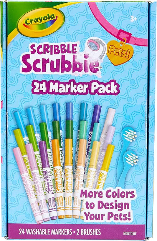 Crayola Scribble Scrubbie Pets Marker Set, 24 Washable Markers For Kids, Gifts For Girls & Boys [Amazon Exclusive]
