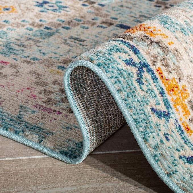 SAFAVIEH Madison Collection Runner Rug - 2'2" x 12', Blue & Yellow, Boho Diamond Distressed Design, Non-Shedding & Easy Care, Ideal for High Traffic Areas in Living Room, Bedroom (MAD418K)