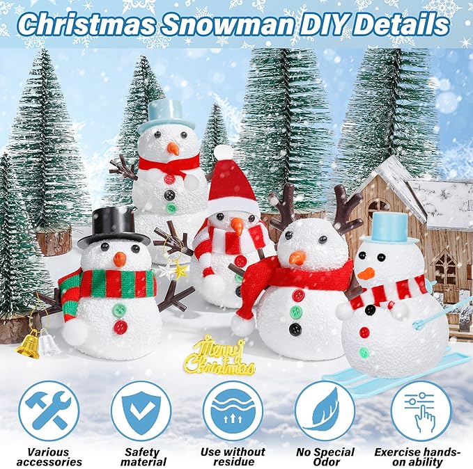 EOBOH 48 Pack Christmas Snowman Craft Kit, DIY Snowman Crafts for Kids, Build a Snowman Kit Indoor Decor, Creative Air Dry Modeling Clay, Xmas Snowman Making Kit Gift Toys for Holiday Party Supplies