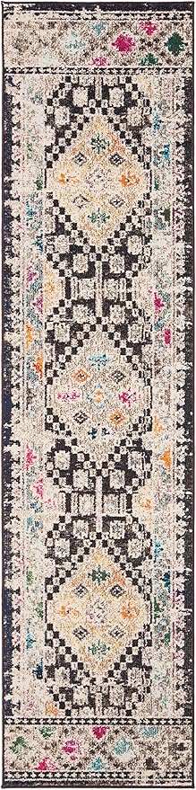 SAFAVIEH Madison Collection Runner Rug - 2'2" x 14', Black & Yellow, Boho Diamond Distressed Design, Non-Shedding & Easy Care, Ideal for High Traffic Areas in Living Room, Bedroom (MAD418Z)