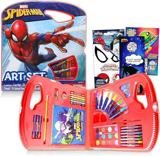 Marvel Spider-Man Art Set Bundle ~ 40 Pc Superhero Art Kit with Spiderman Coloring Utensils, Brushes, Art Pad, Stickers and More! (Spiderman Color Kit)