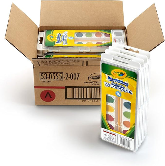 Crayola Washable Watercolor Paint Set, Bulk Art Supplies, Case of 12, 16Count