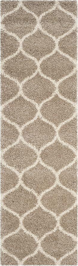 SAFAVIEH Hudson Shag Collection Runner Rug - 2'3" x 8', Beige & Ivory, Moroccan Trellis Design, Non-Shedding & Easy Care, 2-inch Thick Ideal for High Traffic Areas in Living Room, Bedroom (SGH280S)