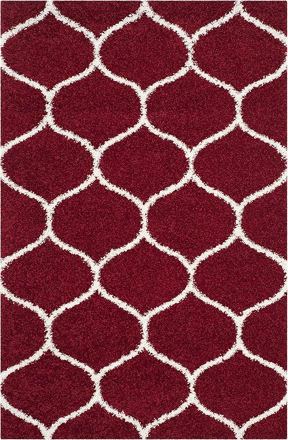 SAFAVIEH Hudson Shag Collection Accent Rug - 4' x 6', Red & Ivory, Trellis Design, Non-Shedding & Easy Care, 2-inch Thick Ideal for High Traffic Areas in Entryway, Living Room, Bedroom (SGH280R)