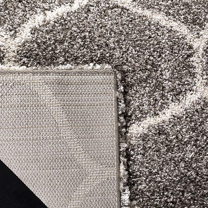 SAFAVIEH Hudson Shag Collection 7' Square Grey/Ivory SGH280B Moroccan Ogee Trellis Non-Shedding Living Room Bedroom Dining Room Entryway Plush 2-inch Thick Area Rug